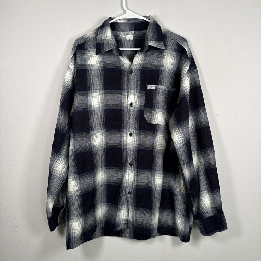 VTG CalTop Shirt Mens L Blue Gray Flannel Plaid Button Long Sleeve Vintage‎ USA